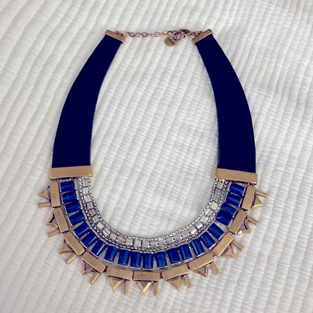 Stella & Dot Leather, Gold and Blue Collar